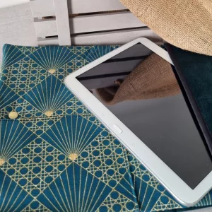 housse tablette velours vert poche stylet coton tablette 26cm