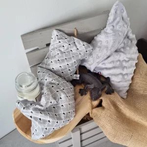 bouillotte sèche en noyau de cerise duo déhoussable coton et minky